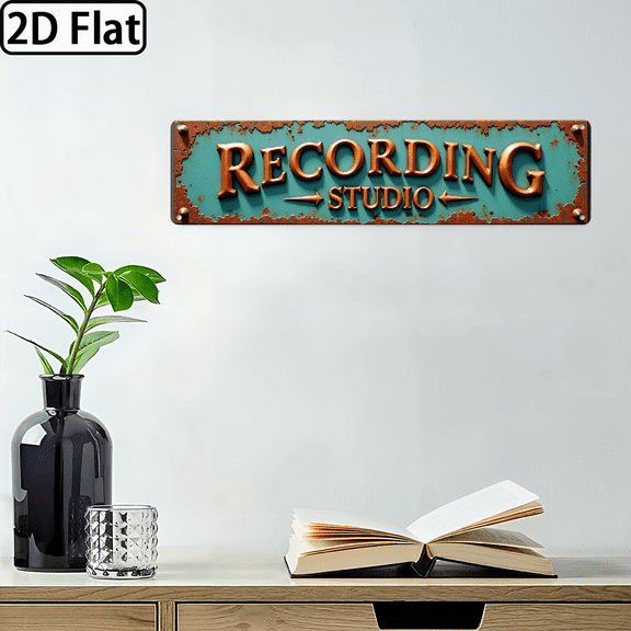 2D Flat, Recording Studio Metal Sign - Vintage Industrial Wall Art 4x16 Inch Retro Music Room Decor with Recording Studio - Sign Suitable for Home, Studio, Porch, Garden - Christmas, Thanksgivin