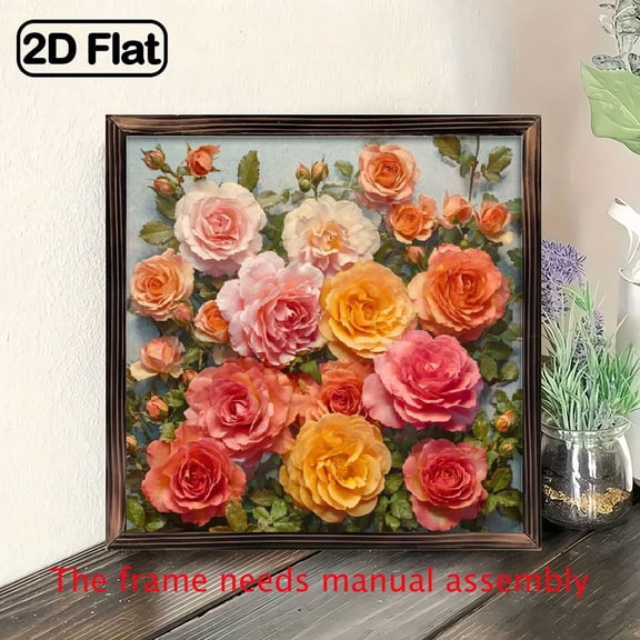 2D Flat, Retro Floral Rose Wall Decoration- Peach Pink Blooming Rose with Pre-Installed Hooks for Easy Hanging- Home, Office, Wedding Party Decoration- Father'S Day, Independence Day, Graduati
