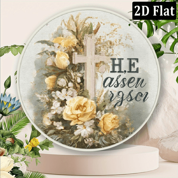 2D Flat, He Has Risen 8x8inAluminum Easter Cross Sign - Resistant, Easy-Hang Religious Home Decor with Vintage Floral Design, Perfect for IndoorOutdoor Use, Inspirational Wall Decor, Perfect