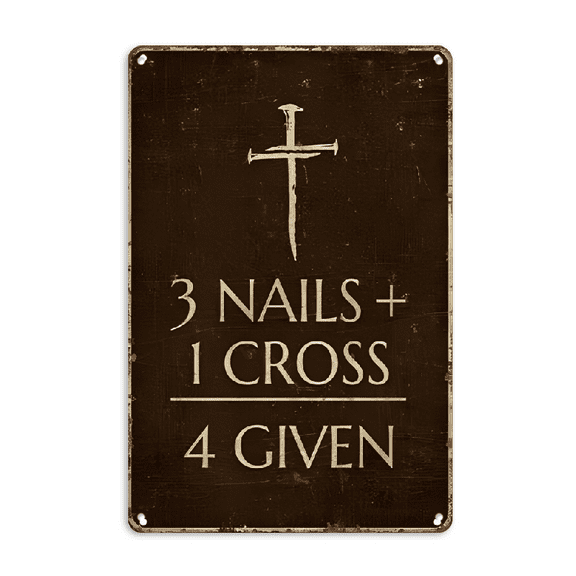 2D Flat Room Decor 1pc Christian Faith Iron Tin Sign, _3 Nails + 1 Cross = 4 Given_ Engraved Metal Plaque, 12*8 Inches, Religious Wall Decor, with Spiritual Home Accent for Easter Holiday Gift