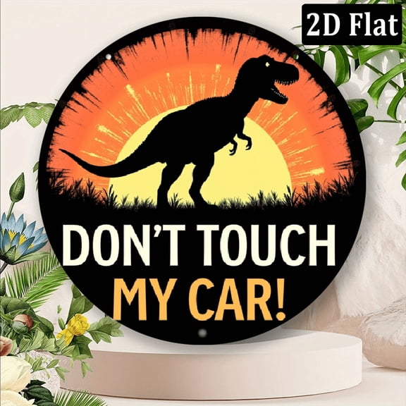 2D Flat, Room Decor 1pc, Don't Touch My Car Warning Sign, 8x8 Inches Round Iron Decorative Mural, Durable Metal Wall Art for Street, Bar, Terrace, Warehouse, Man Cave, Garage Decor