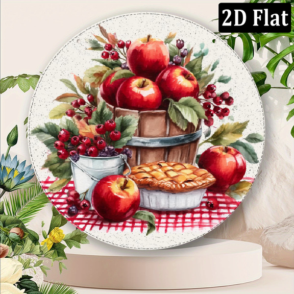 2D Flat, Room Decor Country Chic, Vintage-Inspired Apple Harvest Bakery Metal Sign - Flame Resistant, Easy to Hang, 8x8in, Perfect for Room Decor