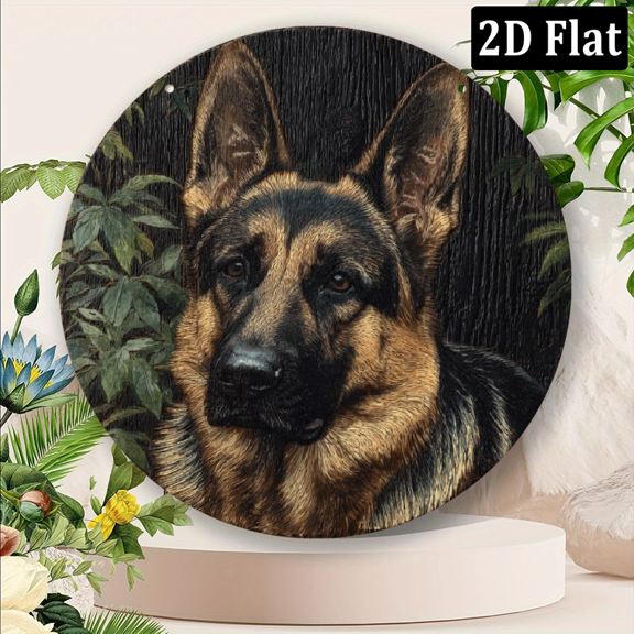 2D Flat, Room Decor German Shepherd Dog Humor - 8x8in Round Aluminum Wall Sign Durable Protected for Indoor Outdoor Decor, Perfect for Room Decor