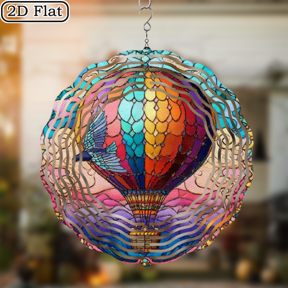 2D Flat, Rotating Hanging Decoration - Metallic Construction with Hooks, Colorful Hot Air Balloon Birds - IndoorOutdoor Decor for Garden, Patio, Wedding, Party - Mother's Day, Father's Day, Chri