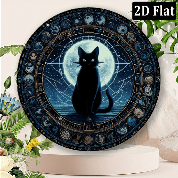 2D Flat, Round Aluminum Pagan Calendar Wall Decor for Witchcraft, Wicca, Magic, Vintage Style Multi-Purpose Home, Room, Bathroom, Bar, Cafe, Garage, Garden, Farmhouse Art, Craft, 8*8in