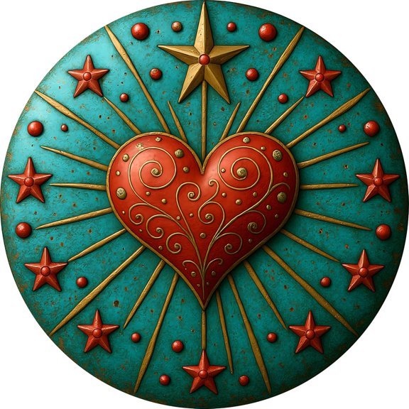 2D Flat Round Metal Sign Vintage Heart Shape Badge Plate Retro Star Aluminum Sign for Kitchen Garden Yard Bedroom Club Home Wall Art Decor 8 Inch
