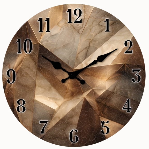 2D Flat Round Wall Clock,Modern Luxury Wall Art,Brown Marble Geometric Cracked Texture Print,Silent Non-Ticking Decor Clock,AA Battery Not Included