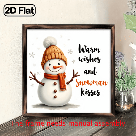 2D Flat, Rustic Christmas Snowman Wooden Sign - 1pc, Warm Wishes and Snowman Kisses, Perfect Christmas Gift and Decoration for Home, Tabletop, Kitchen, Farmhouse