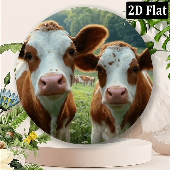 2D Flat, Rustic Cow-Themed Metal Wall Art Sign 8x8 Inches - Perfect for Farm, Ranch, Home Cafe Decor Ideal Holiday Gift