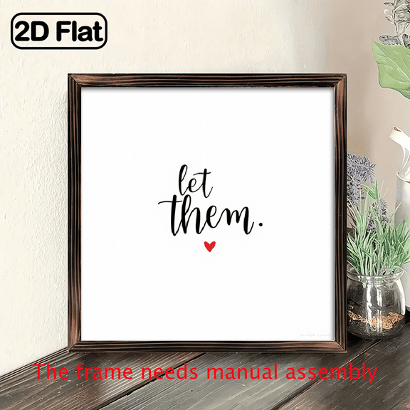 2D Flat Rustic Farmhouse Wooden Wall Art Sign Let Them - 8x8 Inch Solid Wood Frame with Black Cursive Lettering, Perfect for Home, Office, Kitchen, Bedroom, and Bathroom Decor Ideal Holiday or Bir
