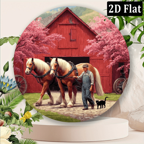 2D Flat Rustic Horses Barn Wall Art 8x8 Inch Metal Sign, Suitable for Door, Wall, Home, Room, Farmhouse, Street, Shop, Garage, Bar, Garden Decoration