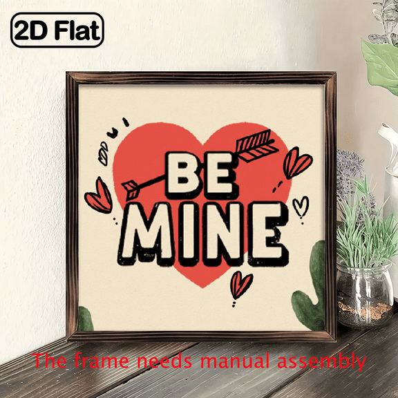 , Rustic Be Mine Wood Framed Wall Sign - Vintage Valentine's Heart Arrow Decoration with Wood Frame, 8x8 Inch Wedding, Anniversary Date Night Decor for Bedroom, Living Room - Wood Love Sign