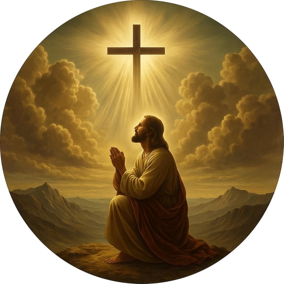 2D Flat Rustic Wall Decor The Holy Cross Round Metal Aluminum Sign Prayer of Christ Door Hanging Plaque Plate,Suitable for Home Room Garden Kitchen Bar Cafe Restaurant Garage Wall Decor 8x8 Inch