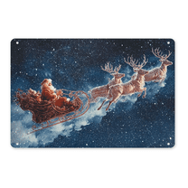 2D Flat, Santa Reindeers Christmas Vintage Tin Sign Metal Wall Art Plaque Decoration for Living Room Office Garden8*12in