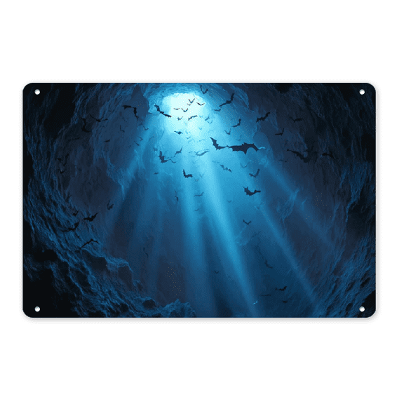 2D Flat, Sarcastic Metal Signs - Bats Flying Through The Cave Light Tin Sign, Backyard Bar Sign, Funny Kitchen Decor - 12 x 8 inch