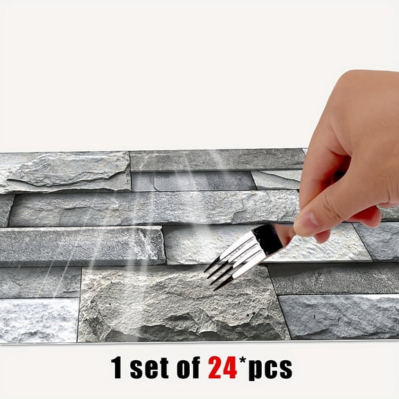 2D Flat Self-Adhesive PVC Wall Tiles 11.81"x5.9", Waterproof Moisture-Resistant, Vintage Rustic Stone Pattern, for Bathroom Kitchen Backsplash Living Room