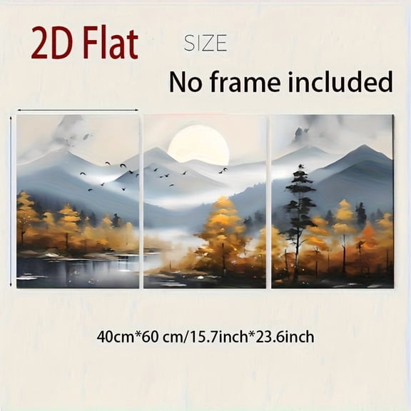 2D Flat, a Set of Three 2D Canvas Art Paintings, a Triptych Without a Frame for Wall Decoration, 40.13X60.2 cm Autumn Landscape Oil Painting, Suitable for Living Rooms, Offices, And Bars, Waterproof