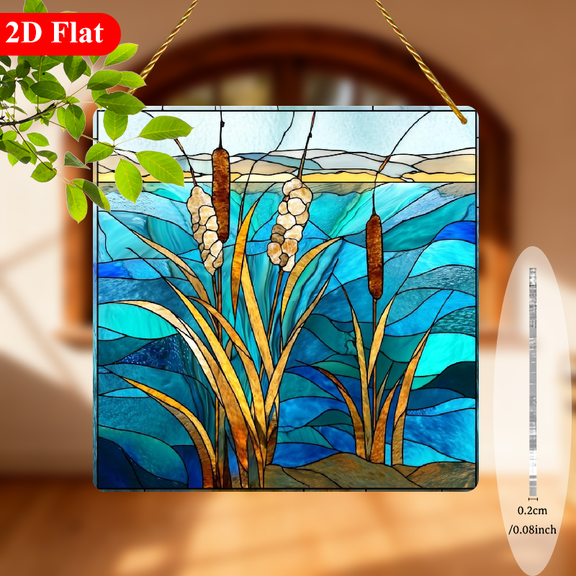 2D Flat - A Single Piece of Print Featuring an Abstract Floral Design, This Acrylic Sun Catcher Is Perfect for Hanging in Windows Measuring 8x8 Inches, It Serves As a Decorative Sign And Plaq