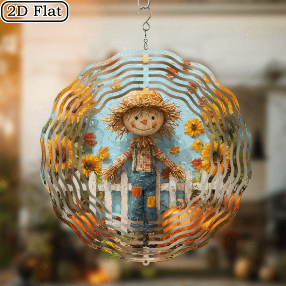 2D Flat, The Smiling Scarecrow Wind Spinner, Kinetic Metal Garden Decoration, Creates a Floating Effect, Making It Perfect for Outdoor And Home Decor, a Unique Gift Idea