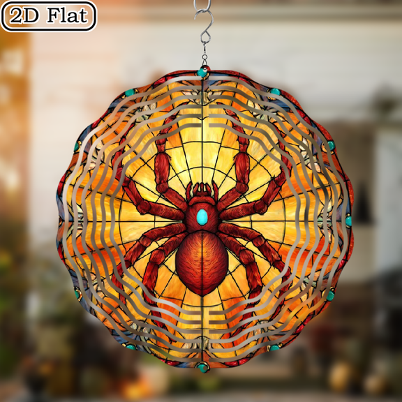 2D Flat, Spider Dyeing Wind Rotator - 2D Metal OutdoorIndoor Hanging Decoration with Vibrant Colors, Unique Gift for Halloween, Christmas, Thanksgiving, Hanukkah, Spring Festival, Garden Patio Dec