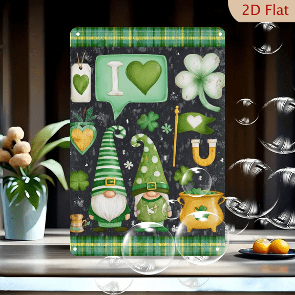 2D Flat St Patrick's Day Leprechaun Hat Metal Wall Decor - Vintage Irish Pub Sign with Shamrocks, Lucky Symbols - Heavy-Duty Tin Metal Plaque for Home, Garage, Bar, Restaurant - Easy Hang Irish
