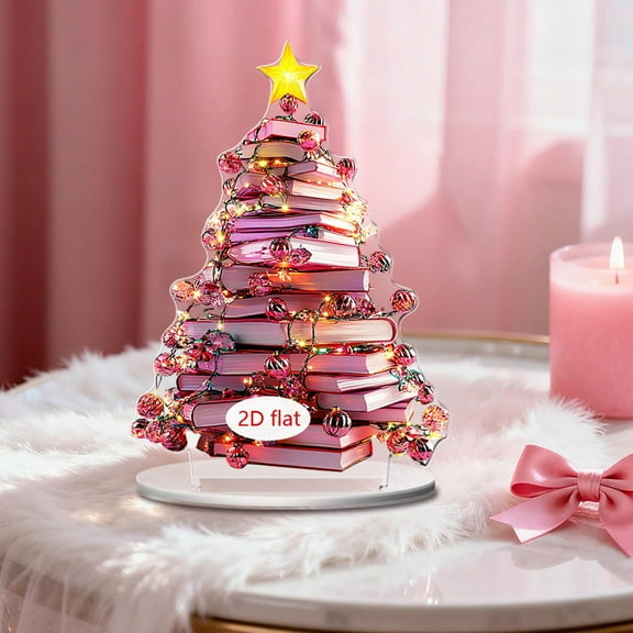 Taicans 2D Flat Stacked Book Christmas Tree - 2D Acrylic Holiday Decor,Stacked Book Design for Desktop/Tabletop | Christmas Tree Decoration,Festive Home & office Gift Idea5.5x7.8in