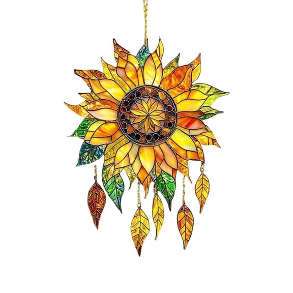 2D Flat Sunflower Acrylic Printing Window Decoration, Garden Home Window Hanging Pendant, Brilliant Design With Gradient Petals And Delicate Pattern Lighting Up Space Atmosphere,