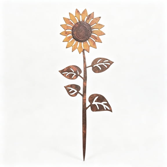2D Flat Sunflower Garden Stake, Rustic Metal Plant Art Decoration, Waterproof Weather Resistant Outdoor Yard Lawn Landscape Ornament for Garden Patio Backyard Decor