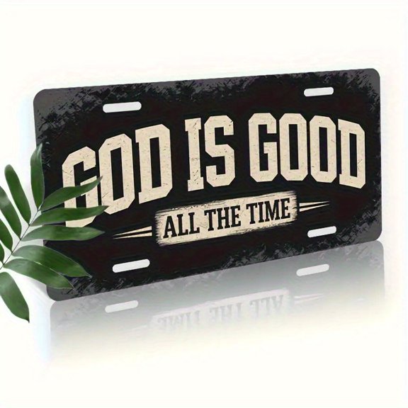 2D Flat Surface, License Plate Set and Frame, Decorative with "God is Good" Slogan, Waterproof Decorative Aluminum License Plate Set and Frame, Suitable for Men and Women, Decorative Use Only