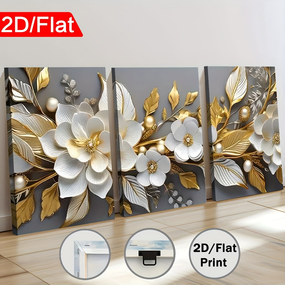 2D Flat Three Pieces of Modern Stylish Abstract Floral Art in 2D Print, Featuring Framed Canvas Paintings And Posters That Are Ready to Hang. Perfect for Home Decor, Wall Art