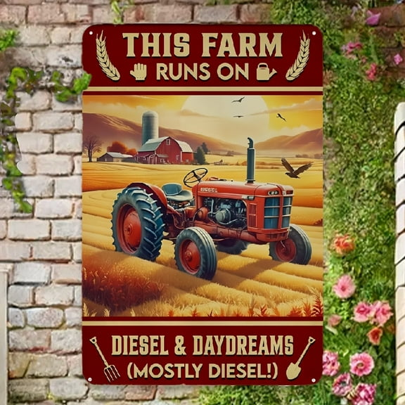 2D Flat Tractor Farmhouse Metal Sign - Rustic Farm Life Design, 12x8 Inch, All-Season Outdoor Country Accent Decor Wall Decor For Home Bedroom Bar Country Garden Bathroom Decor Gifts
