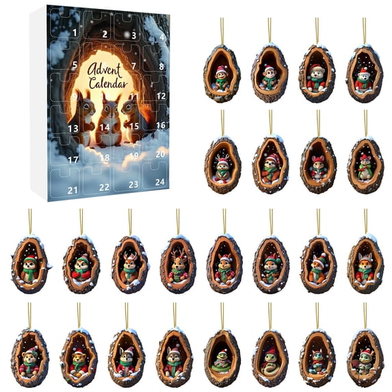 2D Flat Tree‑Hole Christmas Advent Calendar, Animal‑Themed 24‑Day Countdown Decor, Whimsical Holiday Surprise Gift for Kids and Family