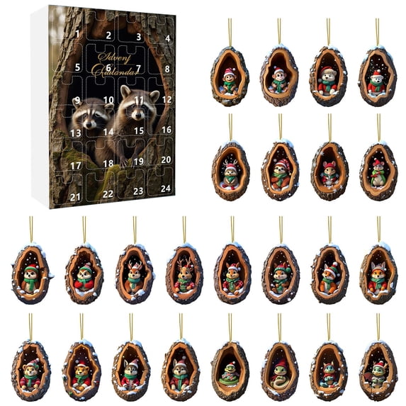 2D Flat Tree‑Hole Christmas Advent Calendar, Animal‑Themed 24‑Day Countdown Decor, Whimsical Holiday Surprise Gift for Kids and Family