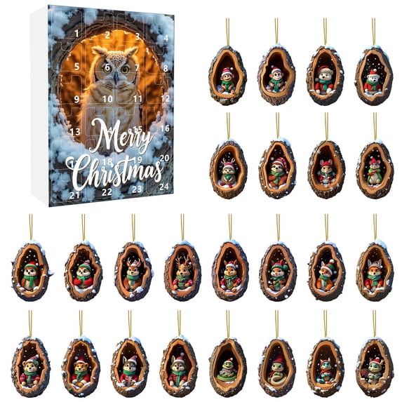 2D Flat Tree‑Hole Christmas Advent Calendar, Animal‑Themed 24‑Day Countdown Decor, Whimsical Holiday Surprise Gift for Kids and Family