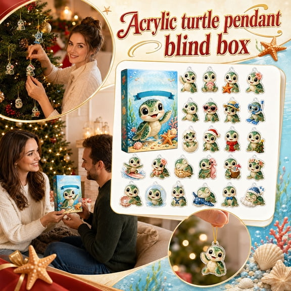2D Flat Turtle Acrylic Pendant Calendar Blind Box, Christmas Advent Calendar 2026, Advent Calendars for Christmas 24 Pack Collectible Figures