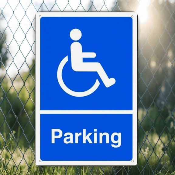 2D Flat Unframed Disabled Parking Sign, Durable" Metal 8x12 Inch High Contrast Blue & White Easy To Read Symbol Pattern, White Easy To Read Symbol Pattern