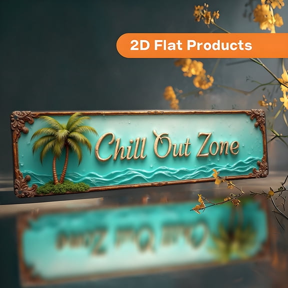 2D Flat Vintage CHILL OUT ZONE Metal Wall Decor with Palm Tree Wave Patterns, 3.915.7 Inch with Pre-Drilled Holes, Easy Mount Tropical Metal Art for Home, Office, Cafe, Bedroom, Garage Outdoor Use