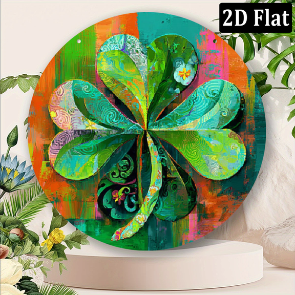 2D Flat, Vintage Celtic Knot Metal Wall Decor Green, Golden, Orange, Brown, Black, Purple, Yellow, Lucky Four-Leaf Clover Lightweight Easy Hang St Patrick's Day Decoration Durable Round
