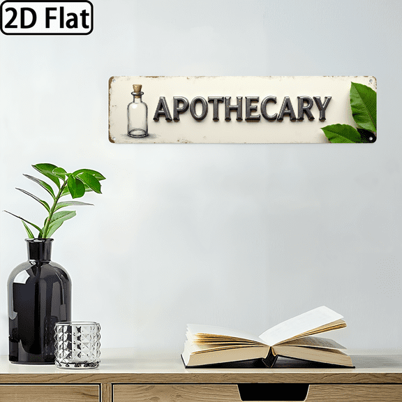 2D Flat - Vintage Charm Rustic Apothecary Wall Sign - Vintage Herb Garden Theme Decor, 4x16 Inch, Distressed Finish, Ideal for Kitchen, Bathroom, Farmhouse, Entryway, Wall-Mounted, Decorative Si
