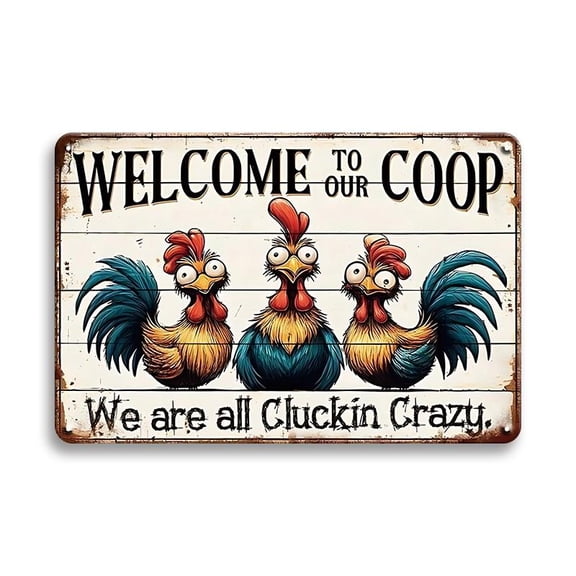 2D Flat, Vintage Chicken Coop Welcome Sign - 8x12 Inch Rustic Wall Decor with Fun Rooster Design for Home, Garden, Bar or Cafe Durable Wall Art2D Flat, Vintage Chicken Coop Welcome Sign, Home Decor