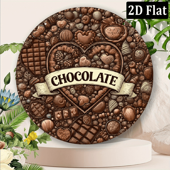 2D Flat, Vintage Chocolate Candy Decorative Wall Sign Heart-Shaped sweets, Aluminum Metal 8 Inch, Indoor/Outdoor Decoration for Valentine's, Weddings, Retro Kitchen, Candy Store, Party Decor Gift