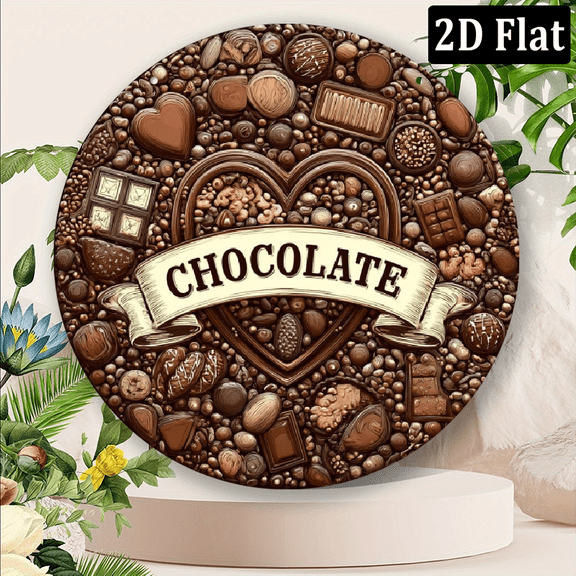 2D Flat, Vintage Chocolate Candy Decorative Wall Sign Heart-Shaped sweets, Aluminum Metal 8 Inch, Indoor/Outdoor Decoration for Valentine's, Weddings, Retro Kitchen, Candy Store, Party Decor Gift