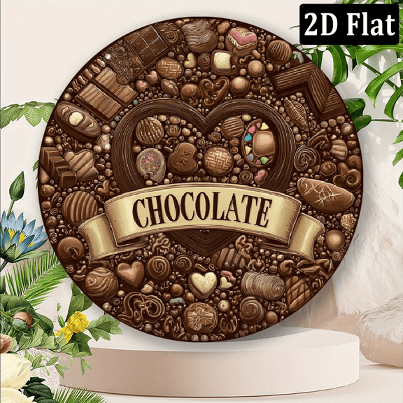 2D Flat, Vintage Chocolate Candy Decorative Wall Sign Heart-Shaped sweets, Aluminum Metal 8 Inch, Indoor/Outdoor Decoration for Valentine's, Weddings, Retro Kitchen, Candy Store, Party Decor Gift