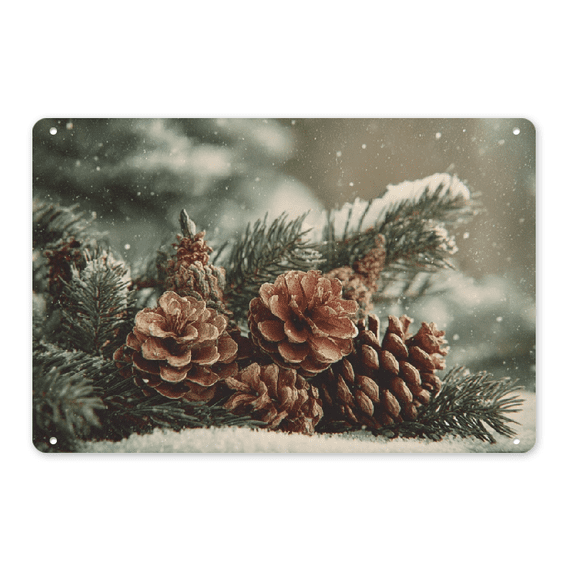 2D Flat Vintage Christmas Pine Cone Metal Tin Sign, Rustic Winter Wall Art Decor, IronFoilEngraving, 12x8 inches, for Dining Room, Bedroom, Living Room, Cafe, Garden IndoorOutdoor