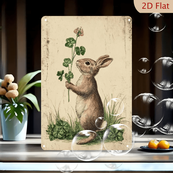 2D Flat, Vintage Clover Metal Wall Sign - 8x12 Inch Iron Four-Leaf Clover Decor, Retro Farmhouse Aesthetic Irish-Themed Good Luck Charm for St Patrick's Day Gift, for home Dcor, Room Decor, Hous