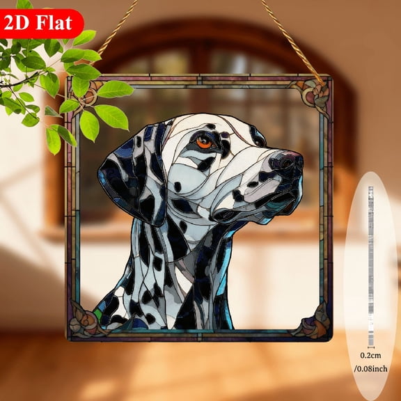 2D Flat, Vintage Dalmatian Dog Sunburst Window Suncatcher - Square Acrylic Sign with Dalmatian Puppies - WallWindow Hanging Decor for home, Pet Store - Gift for Dog Lovers Pet Owners