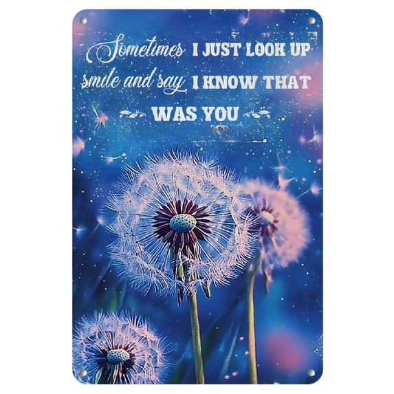 [2D Flat]Vintage Dandelion Metal Wall Art - 'Sometimes I Just Look Up and Smile' Inspirational Sign with Dandelions & Starry Night Design, 12x8 Inch Rustic Tin Decor for Home, Garden, Office, or Bar