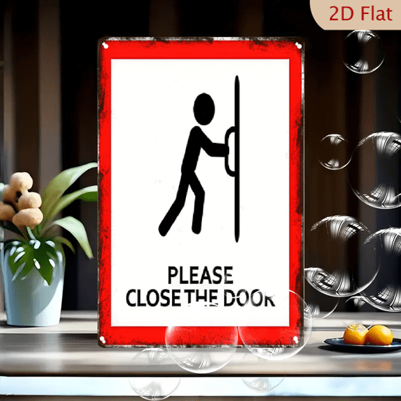 2D Flat, Vintage Door Closure Sign - PLEASE CLOSE THE DOOR - Heavy Red Border, Durable Aluminum Metal Plaque for Office, Home, Business - European Retro Decoration - Easy Mounting Holes - 8x12 I