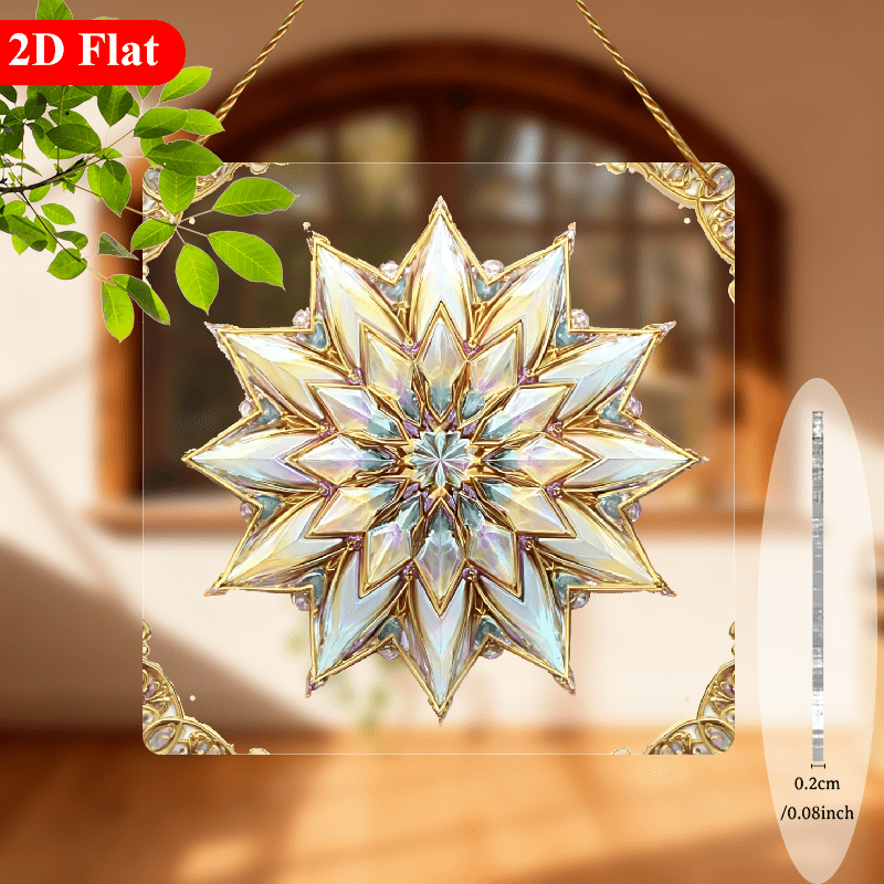 2D Flat, Vintage Geometric Floral Shards Square Acrylic Suncatcher Sign ...