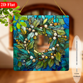 thumbnail image 1 of 2D Flat, Vintage Green Leafy Wreath with Yellow Berries Square Acrylic Suncatcher - StainedStyle Window Decor, Wall-Mountable -Catching Panel for Easter, Spring Garden Party, Outdoor Hanging Decora, 1 of 8